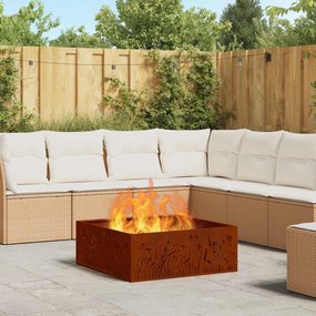 vidaXL Fire Pit Castanho 80 x 80 x 30 cm Aço resistente às intempéries