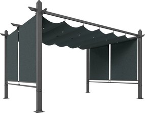 Outsunny Pergolado Pérgola de Jardim 4x3 m com Teto Retrátil Cortinas Automáticas UPF50+ Cinzento Escuro | Aosom Portugal