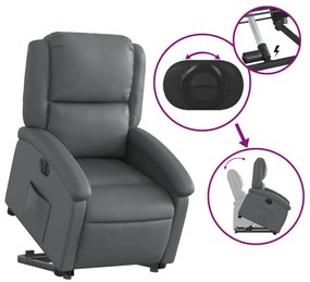 Poltrona reclinável elevatória elétrica couro artif. cinzento