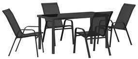 Conjunto de Jantar para Jardim com 5 Peças - Textilene Preto e Aço