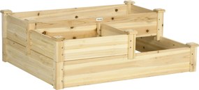 Outsunny Horta Urbana de Madeira com 3 Níveis, Floreira Elevada com Base Aberta para Plantas e Flores, 108 x 88 x 36 cm, Natural | Aosom Portugal