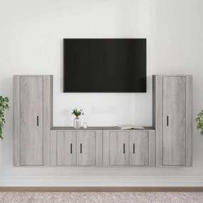 vidaXL Conjunto móveis de TV 4 pcs madeira processada sonoma cinza