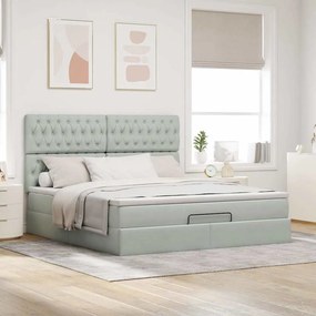 Estrutura cama otomana colchões 180x200cm veludo cinzento claro