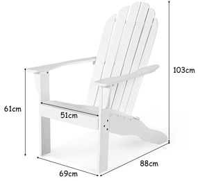 Cadeira madeira Acácia Adirondack jardim Cadeira Adirondack com design ergonómico Poltrona madeira para varanda Piscina 69 x 88 x 103 cm branca