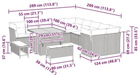 Conjunto de Sofás de Jardim com 13 Peças e Almofadas em Rattan de Poli