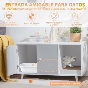 Caixa de areia escondida para gatos Porta dupla decorativa 90 x 50 x 50 cm Branco e cinzento