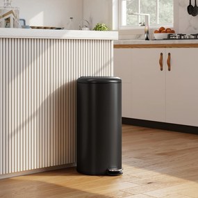 Caixote do Lixo de Cozinha com Pedal, 36 x 30 x 63,5 cm, Tampa com Fecho Suave, Preto