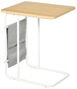 Mesa Auxiliar de Sofá em Forma de C com Bolsa de Armazenamento Removível Mesa Lateral para Sala de Estar Dormitório Escritório 37x48x55,8cm Carvalho e