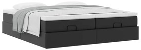 Estrutura de cama otomana com colchões pele artificial preta