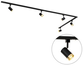 Sistema de calhas monofásico com 5 focos pretos com anel dourado - Jeana Moderno