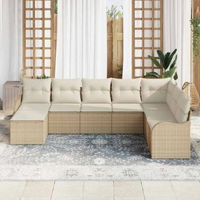 Conjunto de Sofá de Jardim de 8 Peças com Almofadas Bege Vime Poly