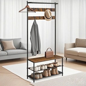 Cabideiro com banco para sapatos 32,2 x 84 x 180 cm castanho vintage-preto
