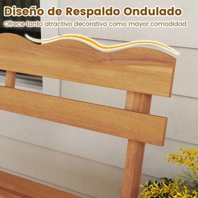 Banco de jardim 47,5 x 105 x 80 cm em madeira de acácia para exterior, 360 kg, 2 pessoas, encosto ondulado, assento com ripas, varanda, alpendre Natur