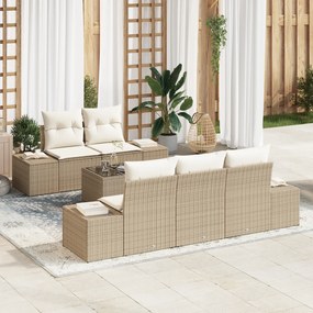 Conjunto de Sofás de Jardim de 6 Peças com Almofadas Bege Polyrattan