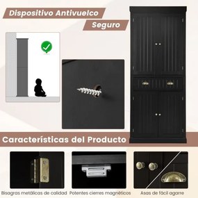Armário arrumação multifuncional de 2 portas com gaveta para sala de estar Sala de jantar e cozinha 76 x 40 x 183 cm Preto