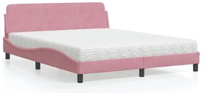 Cama com colchão 160x200 cm veludo rosa