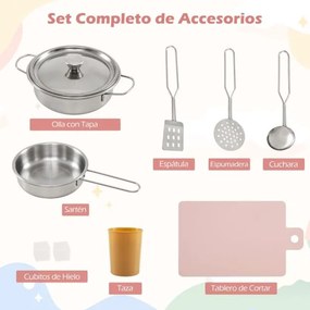 Cozinha de brinquedo de madeira com luzes e sons com quadro negro e acessórios de cozinha para crianças 131 x 47 x 92 cm rosa