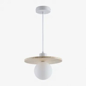 Lâmpada De Teto Suspensa Ø25 Cm Em Travertino Com Bola De Cristal Davise Travertino - Sklum
