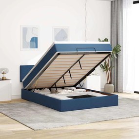 vidaXL Estrutura de cama otomana com colchão tecido azul 140x200cm