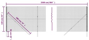 Cerca de malha de arame 1,4x25 m aço galvanizado antracite