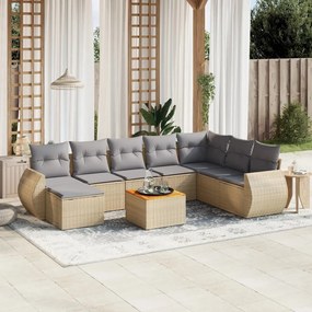 9 pcs conjunto de sofás p/ jardim com almofadões vime PE bege