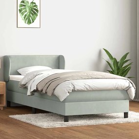vidaXL Cama com molas/colchão cinzento-claro 90x220 cm veludo