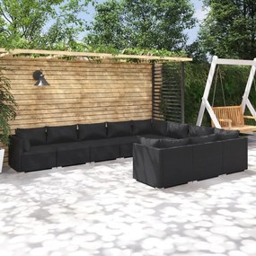 vidaXL 10 pcs conjunto lounge de jardim c/ almofadões vime PE preto