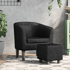 Poltrona com apoio de pés couro artificial preto