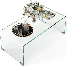 Mesa de centro retangular de vidro 80 C x 45 L x 35 A cm, com design moderno, em vidro temperado com bordas arredondadas e seguras, transparente