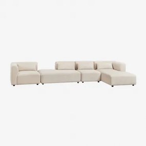 Sofá Modular Chaise Longue Direito De 4 Peças Com Divã Fogler Linho Veludo Bege Linho - Sklum