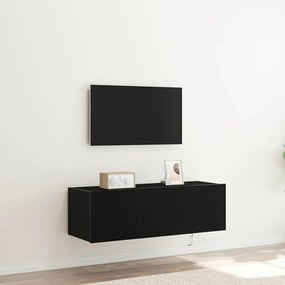 Armário de TV vidaXL com Luzes LED Carvalho Preto 100x35x31 cm