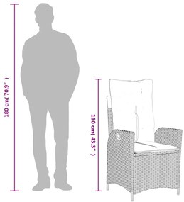 7 pcs conjunto de jantar p/ jardim c/ almofadões vime PE cinza