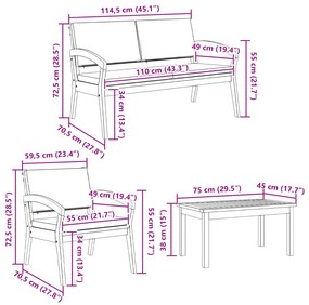 Conjunto de Bistro de 4 Peças com Almofadas em Madeira de Acácia