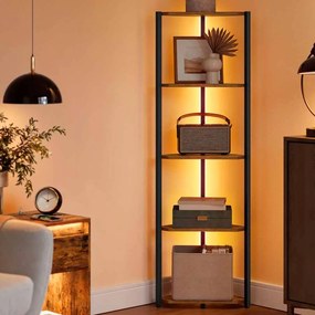 Estante de canto com 5 níveis e iluminação LED 24,8 x 48 x 146,6 cm castanho vintage
