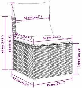 5 pcs conjunto de sofás p/ jardim com almofadões vime PE bege