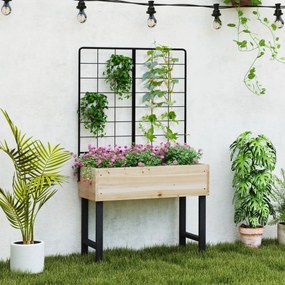 Floreeira elevada de jardim 79 x 35 x 138 cm com treliça Caixa para flores em madeira de abeto para terraço, pátio e varanda Natural