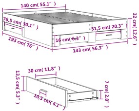 Estrutura de cama c/ gavetas 140x190cm derivados madeira branco