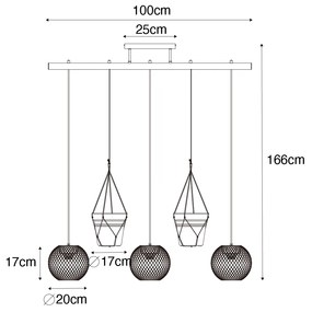 Candeeiro suspenso industrial dourado 3 luzes - Flor Industrial