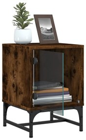 Mesa cabeceira c/ portas vidro 2 pcs 35x37x50cm carvalho fumado