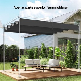 Toldo de Reposição Retrátil 3,92x3,5 m para Estrutura de 4x3 m Apenas Cobertura de Tecido para Jardim com 8 Orifícios Cinzento