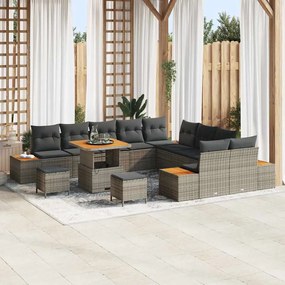 Conjunto de Sofás de Jardim Com 13 Peças com Almofadas Cinza Rattan Polipropileno Acácia