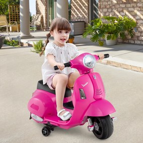Motocicleta elétrica infantil Vespa licenciada, movida a bateria de 6 V, com farol de LED branco