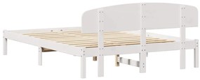 Estrado de Cama com Cabeceira Branca 160x200 cm Madeira Sólida de Pinh
