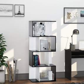 Estante de 5 níveis 60 x 24 x 148 cm, móvel de arrumação em forma de S com prateleiras, estante para sala de estar, quarto e escritório, preto, branco