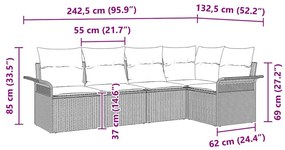 Conjunto de Sofá para Jardim com 5 Peças e Almofadas Preto em Rattan S