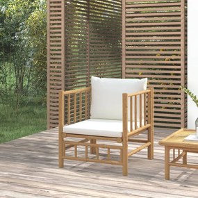 362303 vidaXL Sofá de jardim bambu com almofadões branco nata