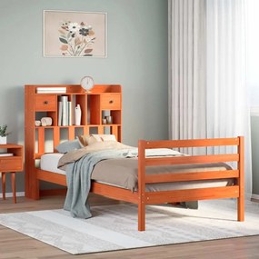 Cama com estante sem colchão 90x200cm pinho maciço castanho-mel