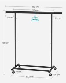 Guarda de estilo industrial extensivel  com Rodas (92-132) x 45,4 x 160 cm Preto