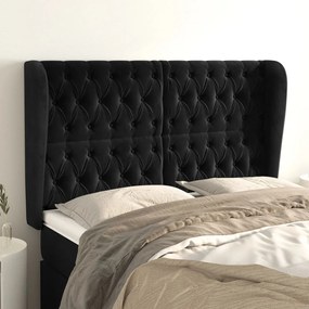 Cabeceira de cama c/ abas veludo 147x23x118/128 cm preto