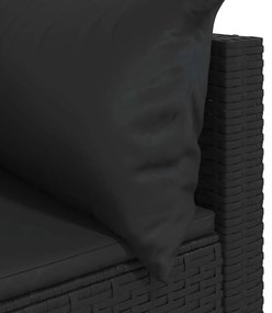 3 pcs conjunto lounge de jardim c/ almofadões vime PE preto